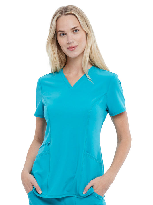 Women's V-Neck Top - CKA684 - Teal Blue