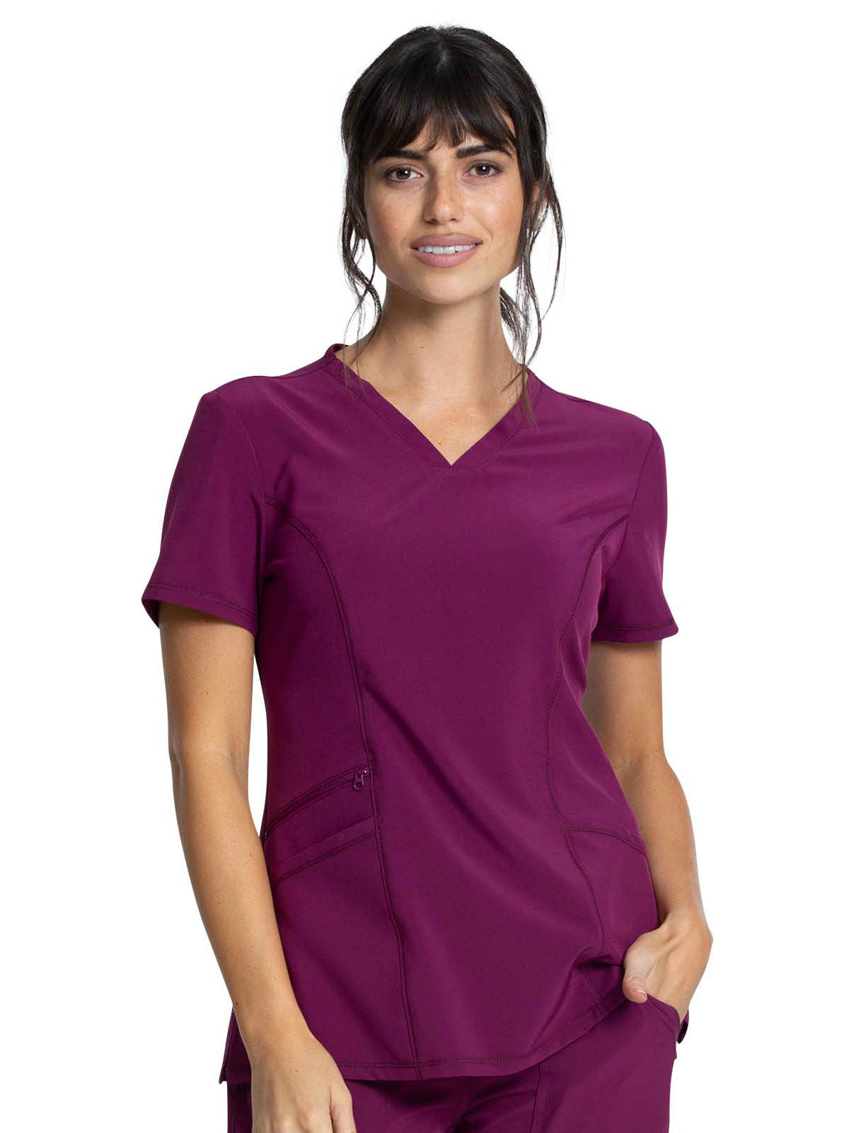 Women's V-Neck Top - CKA684 - Wine