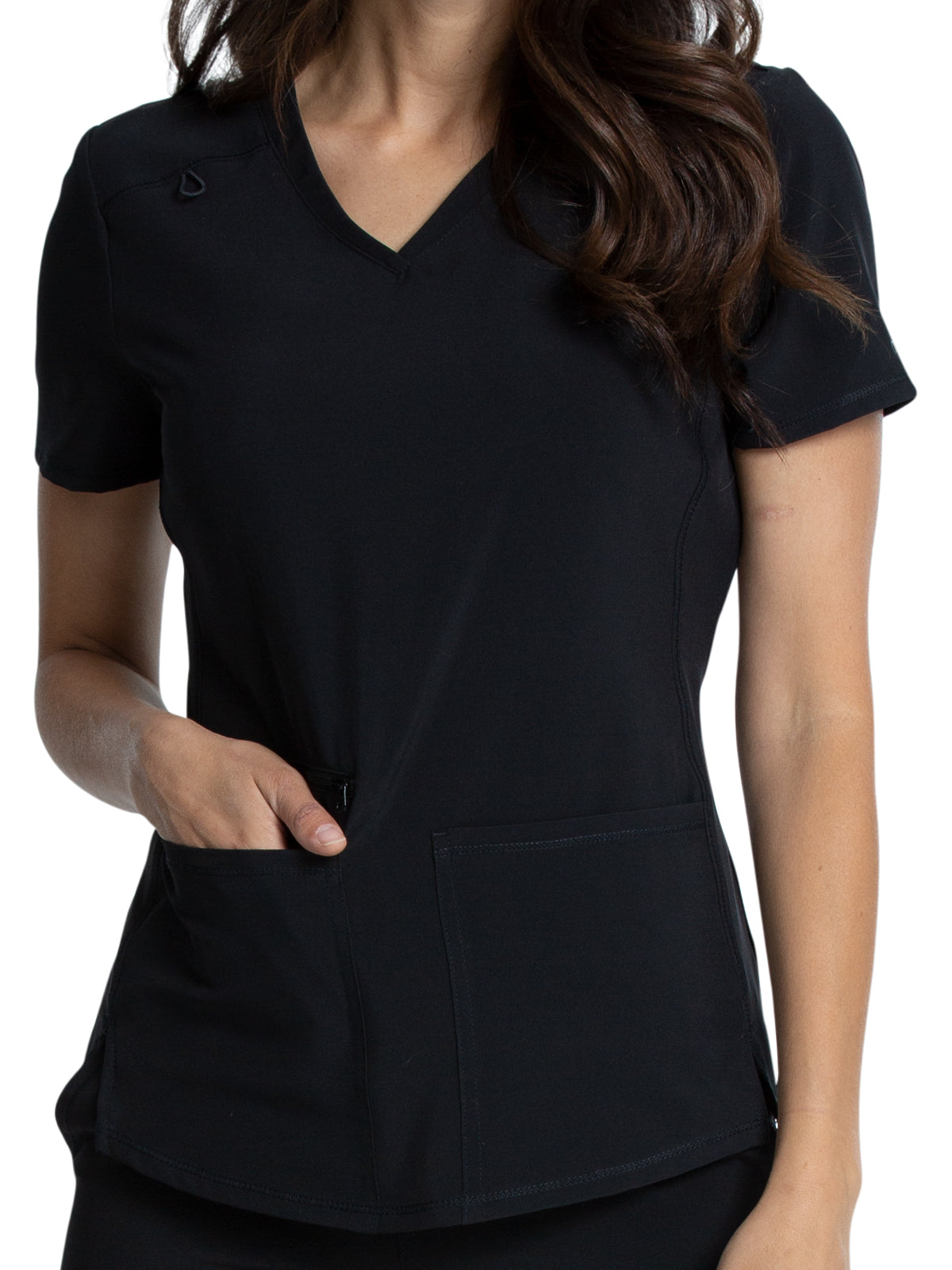 Women's V-Neck Top - CKA685 - Black