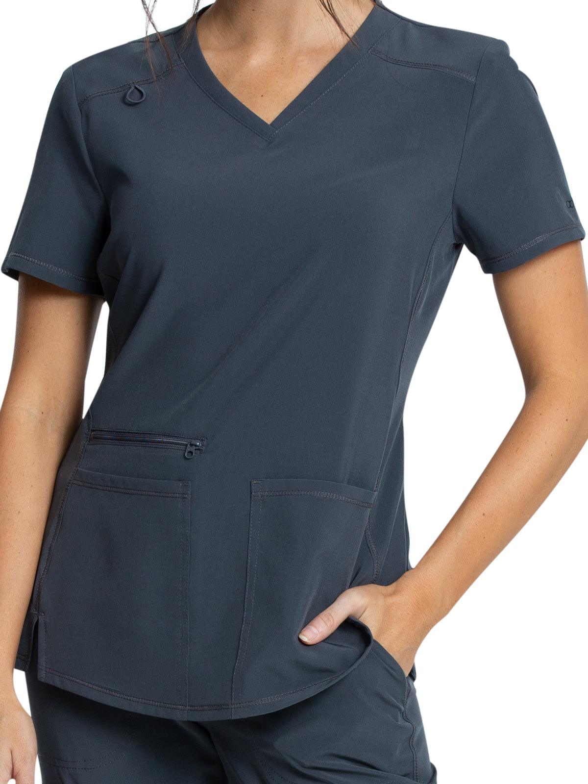 Women's V-Neck Top - CKA685 - Pewter