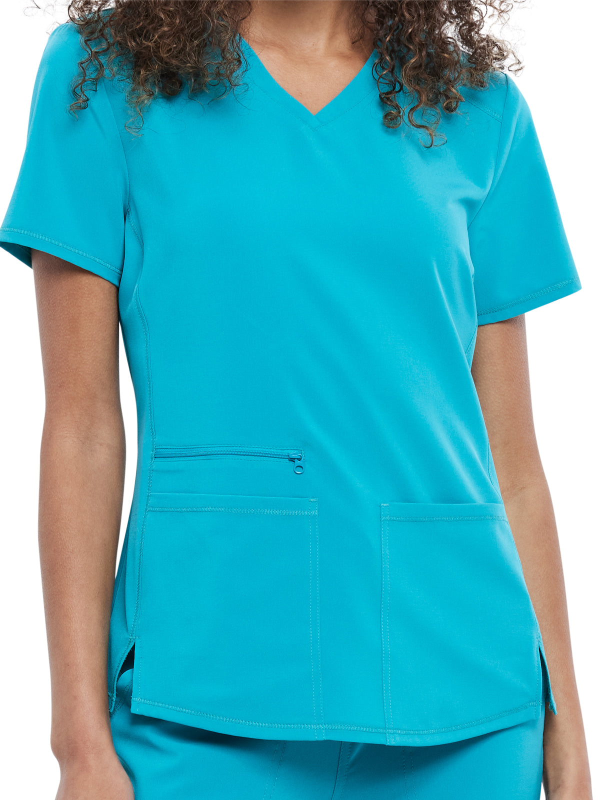Women's V-Neck Top - CKA685 - Teal Blue