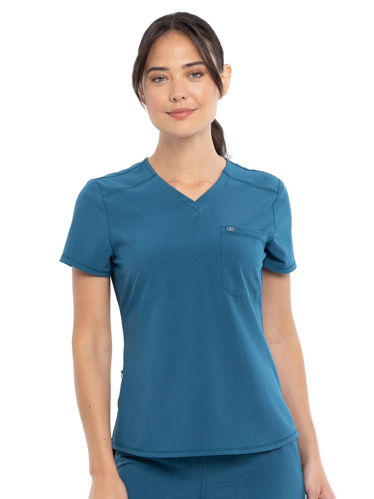 Women's Tuckable V-Neck Top - CKA690 - Caribbean Blue