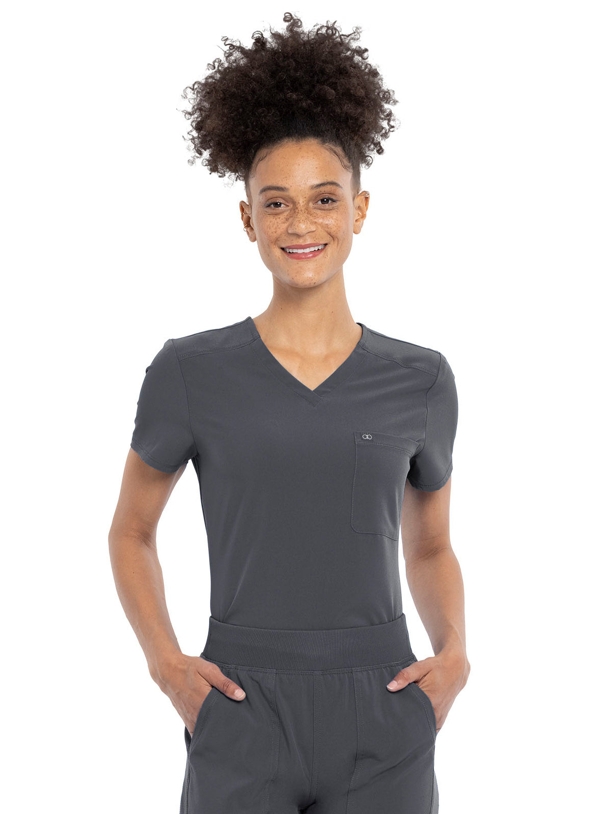 Women's Tuckable V-Neck Top - CKA690 - Pewter