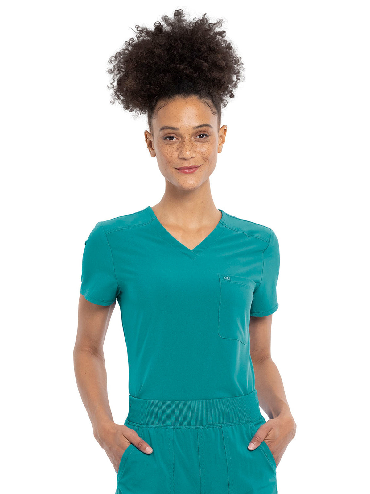 Women's Tuckable V-Neck Top - CKA690 - Teal Blue