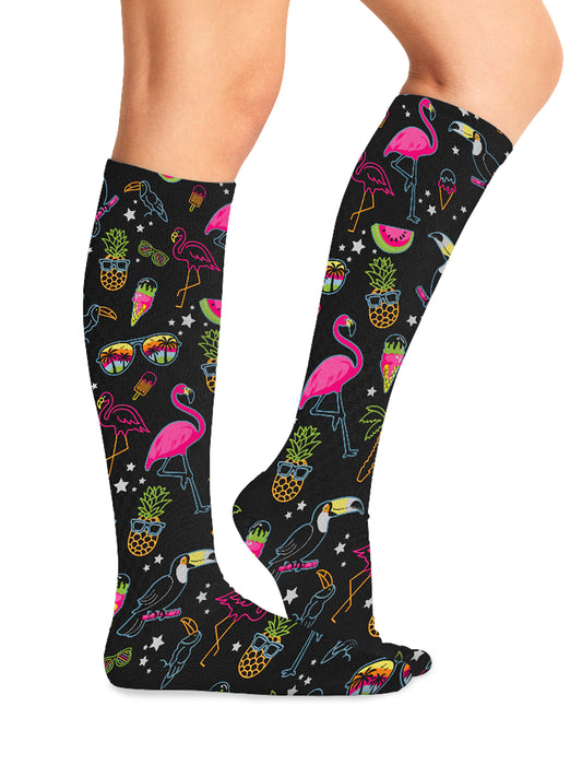 Women's Knee High 8-15 mmHg Compression Sock - COMFORTSUPPORT - Flamingo Party