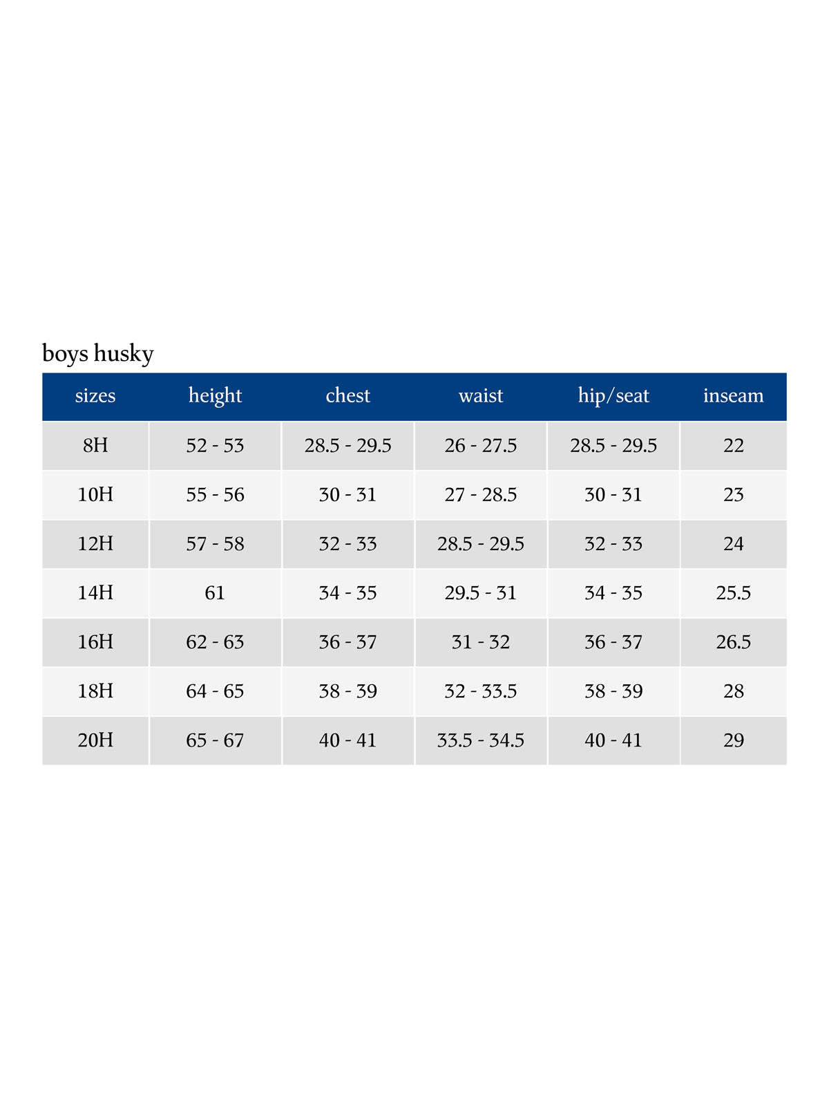 SIZECHART