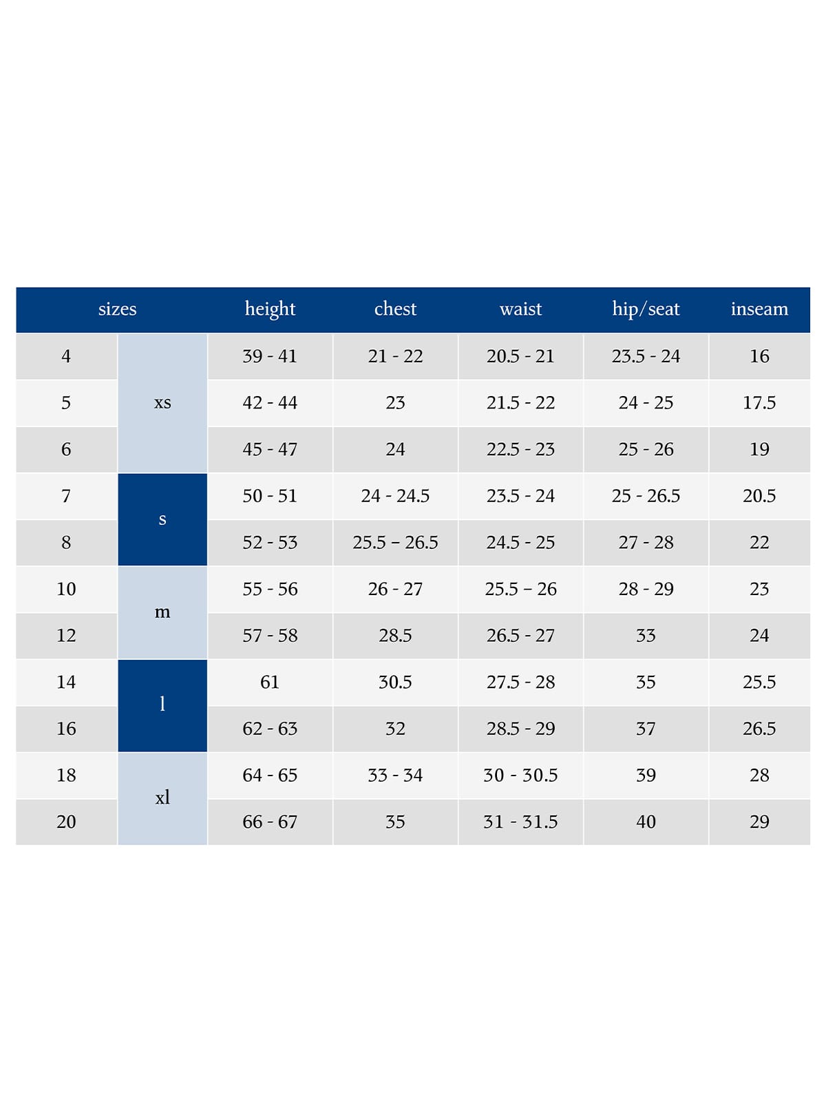 SIZECHART