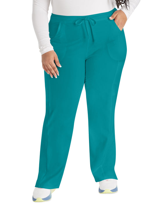 Women's 7-Pocket Mid Rise Straight Leg Pant - DK010 - Teal Blue