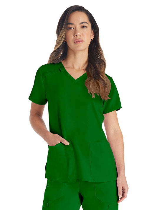Women's 2-Pocket Contemporary V-Neck Top - DK615 - Fern Green
