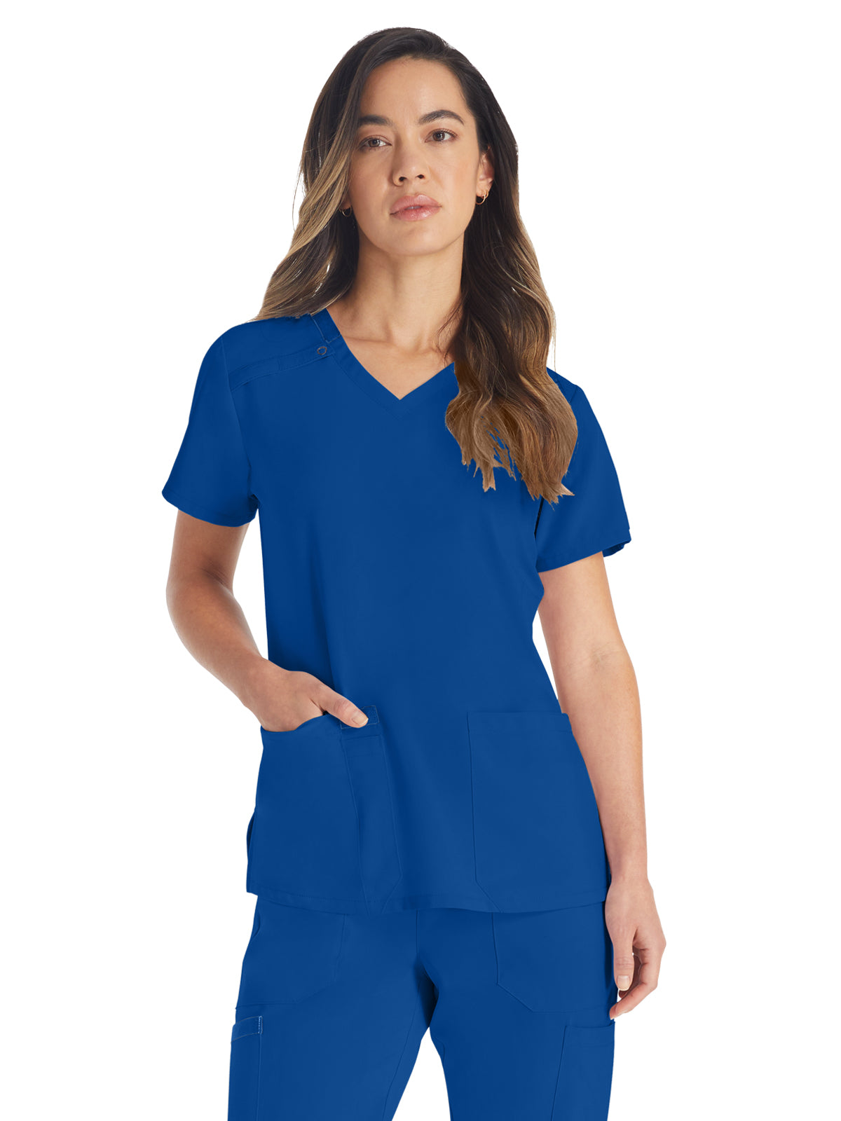 Women's 2-Pocket Contemporary V-Neck Top - DK615 - Galaxy Blue