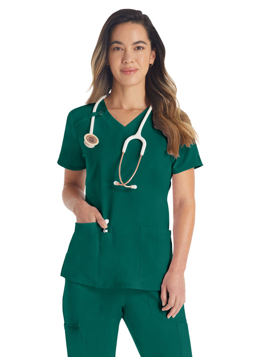 Women's 2-Pocket Contemporary V-Neck Top - DK615 - Hunter Green