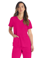 Women's 2-Pocket Contemporary V-Neck Top - DK615 - Hot Pink