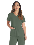 Women's 2-Pocket Contemporary V-Neck Top - DK615 - Olive