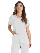 Women's 2-Pocket Contemporary V-Neck Top - DK615 - White
