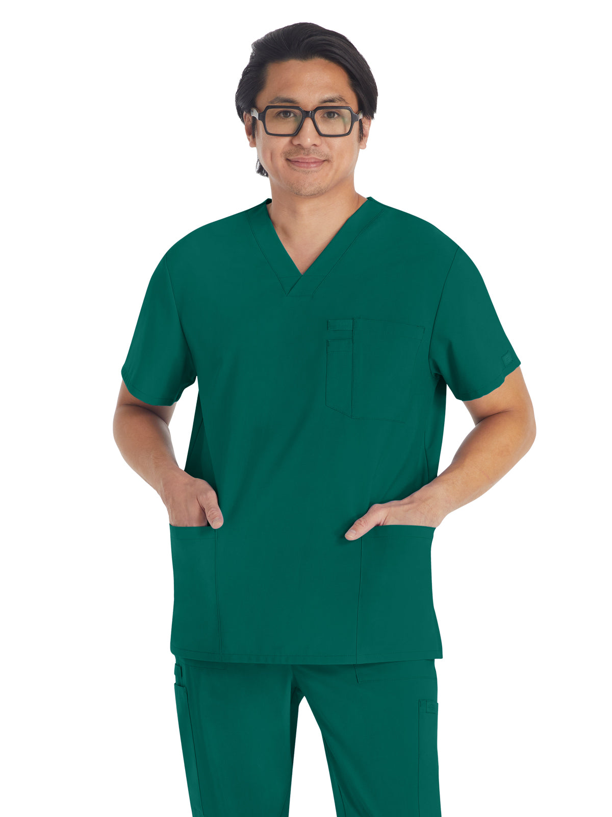 Men's 4-Pocket V-Neck Top - DK645 - Hunter Green