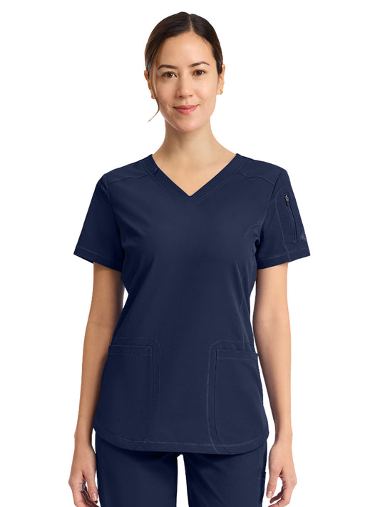 Women's 3-Pocket V-Neck Top - DK730 - Navy