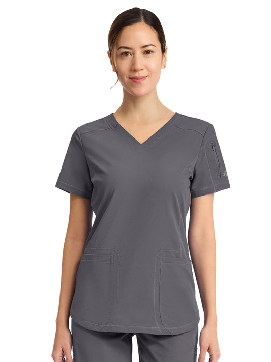 Women's 3-Pocket V-Neck Top - DK730 - Pewter