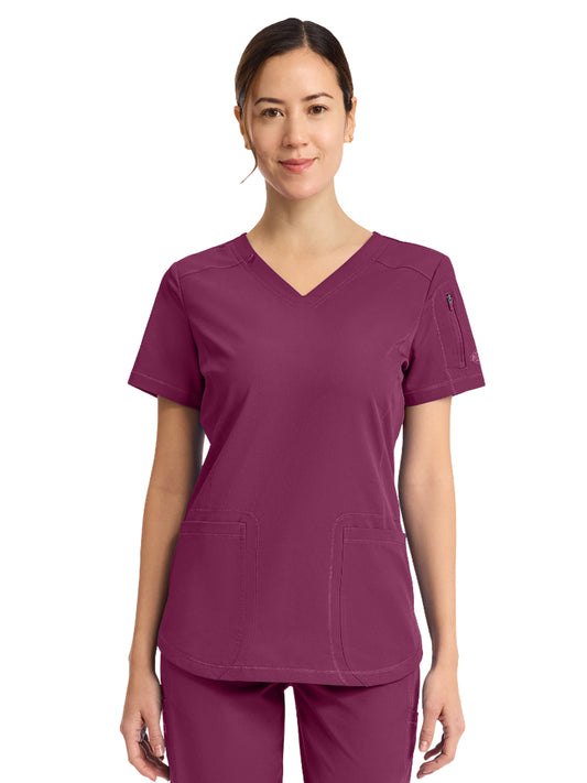 Women's 3-Pocket V-Neck Top - DK730 - Wine