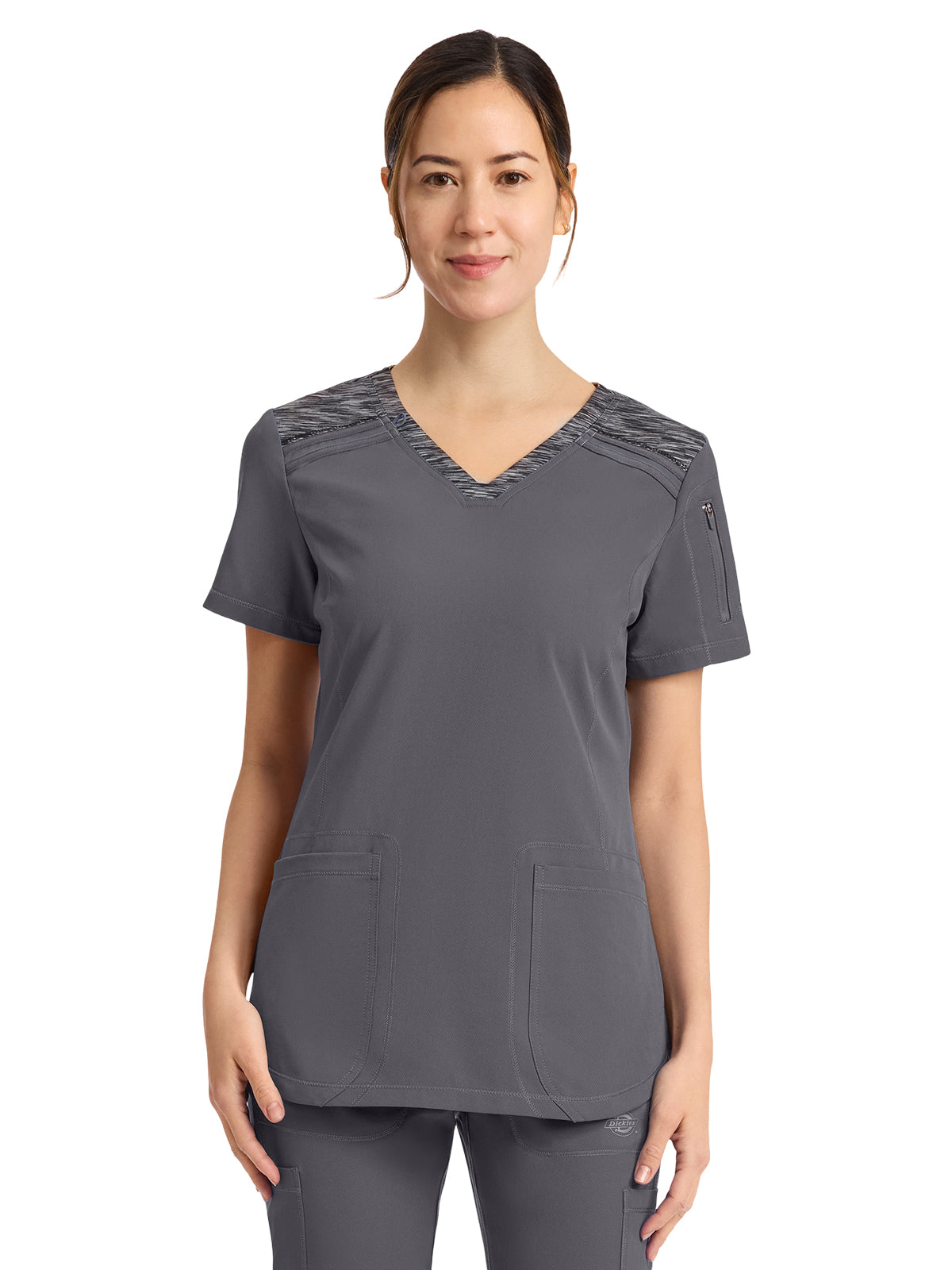 Women's 3-Pocket V-Neck Top - DK740 - Pewter