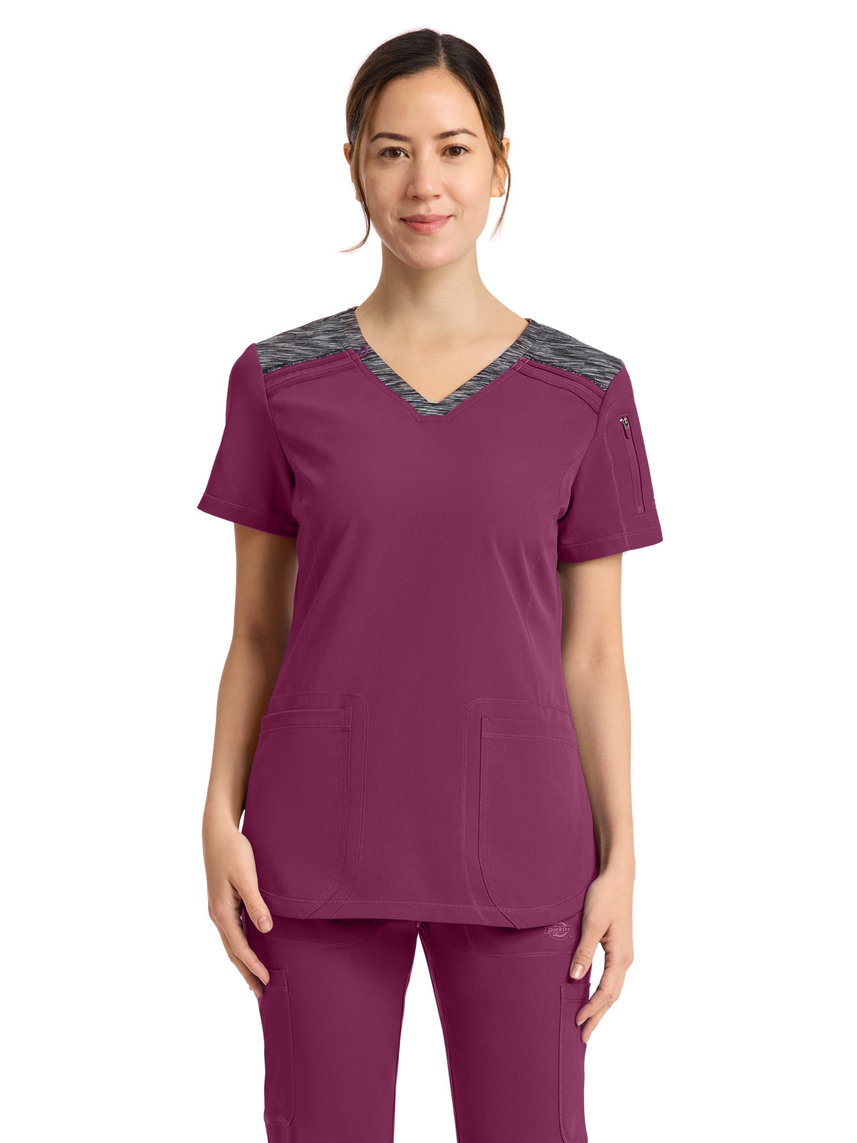 Women's 3-Pocket V-Neck Top - DK740 - Wine
