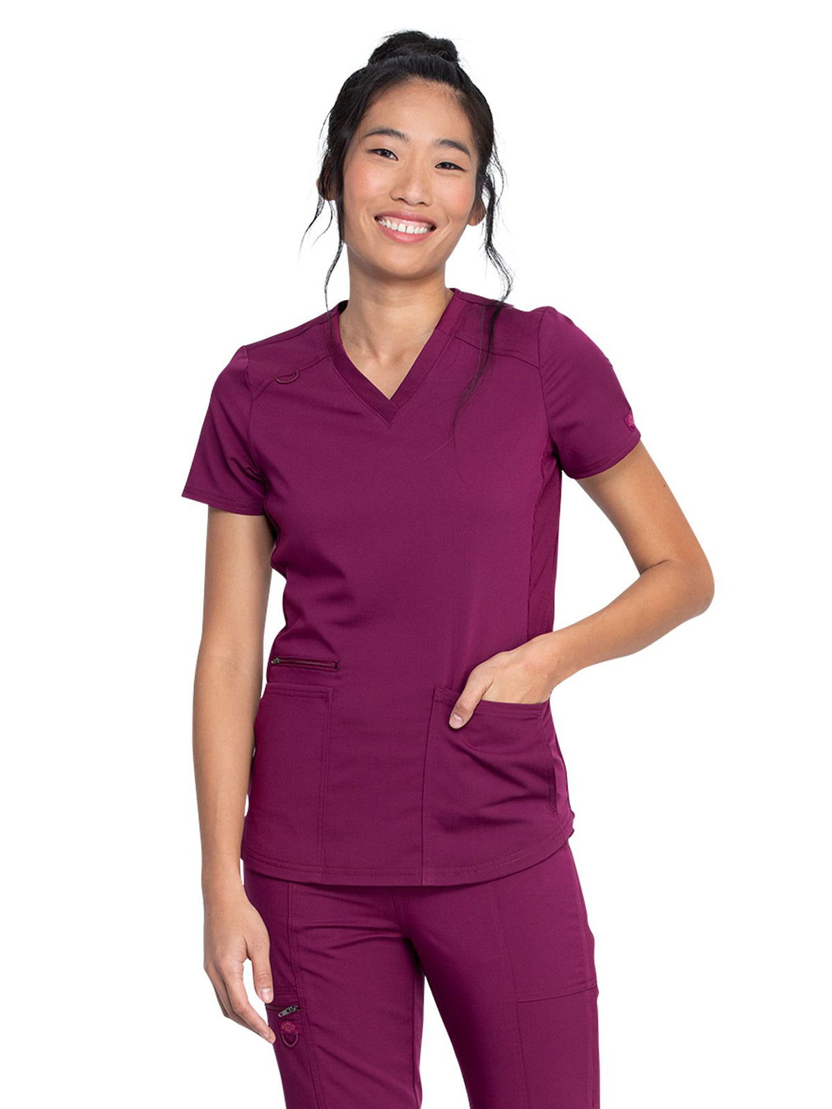 Women's 5-Pocket Rib Knit V-Neck Top - DK875 - Wine