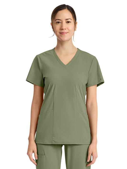Women's 2-Pocket V-Neck Top - IN00033 - Olive