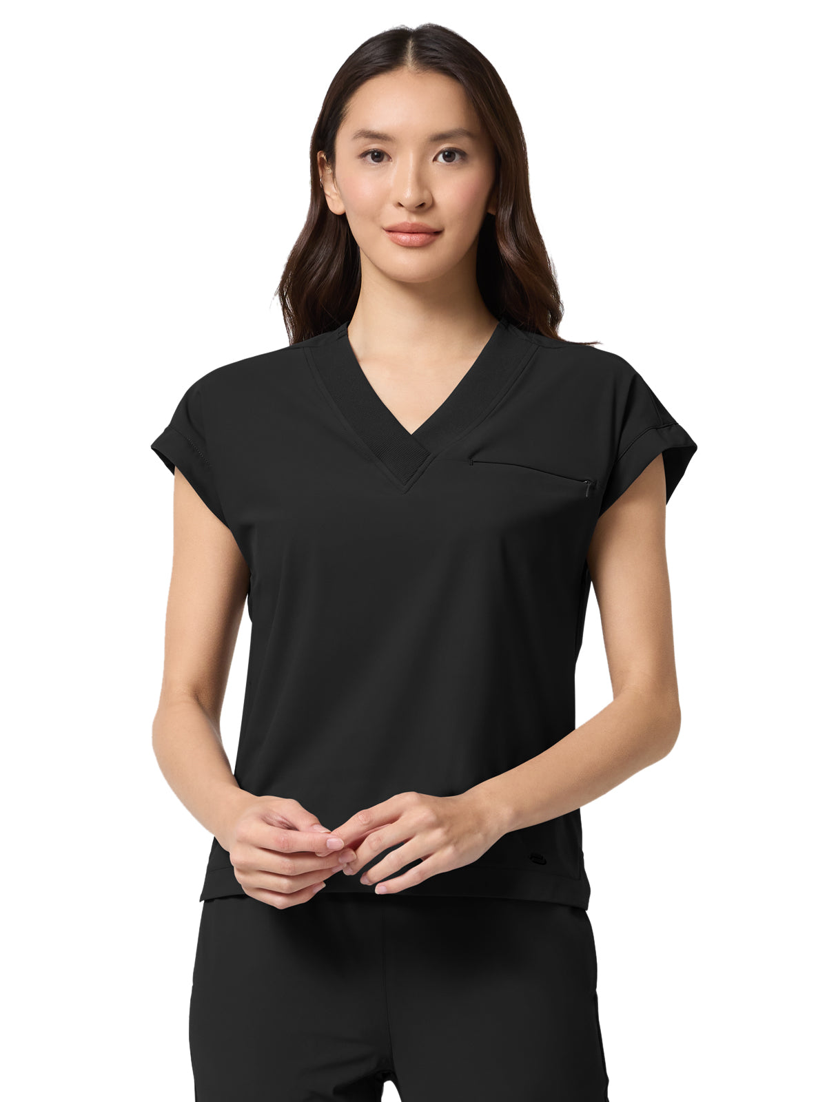 Women's 1-Pocket V-Neck Dolman Top - IN00034 - Black