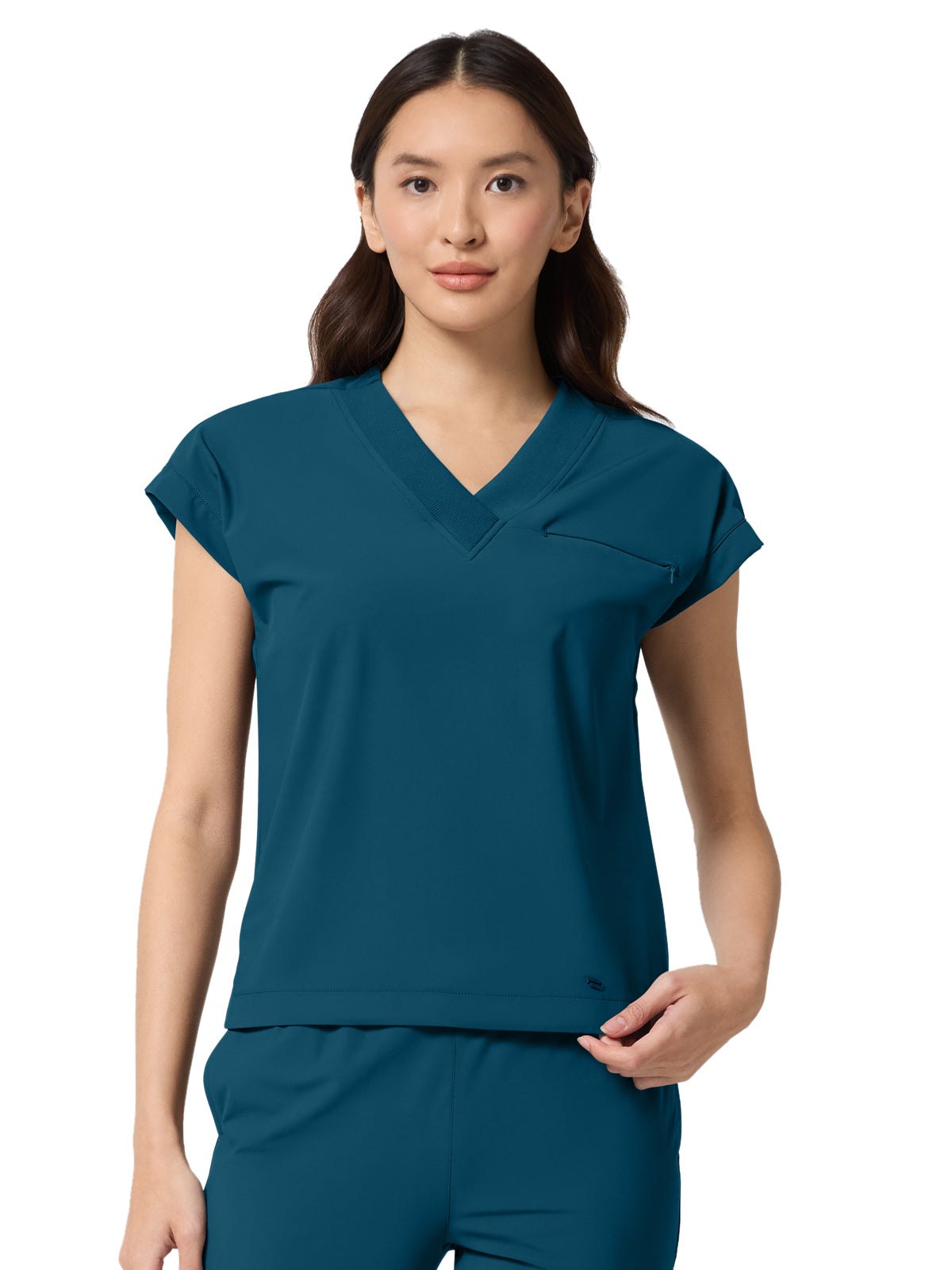 Women's 1-Pocket V-Neck Dolman Top - IN00034 - Caribbean Blue
