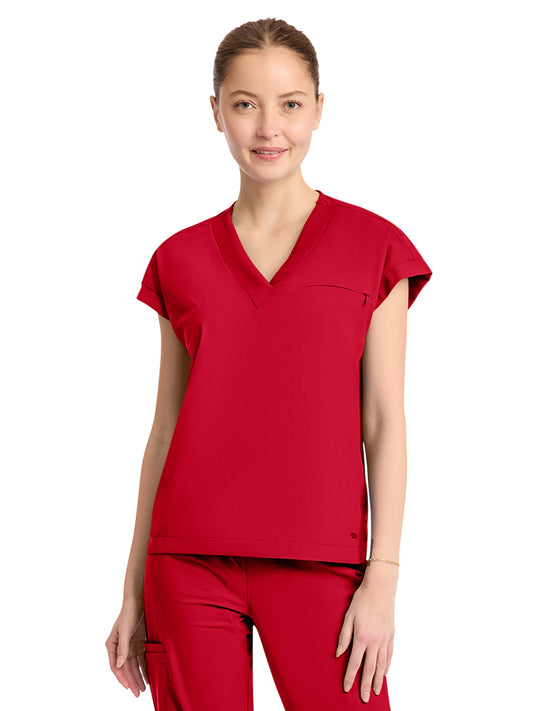 Women's 1-Pocket V-Neck Dolman Top - IN00034 - Cherry Pop