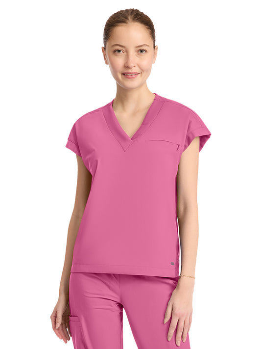 Women's 1-Pocket V-Neck Dolman Top - IN00034 - Tropical Pink