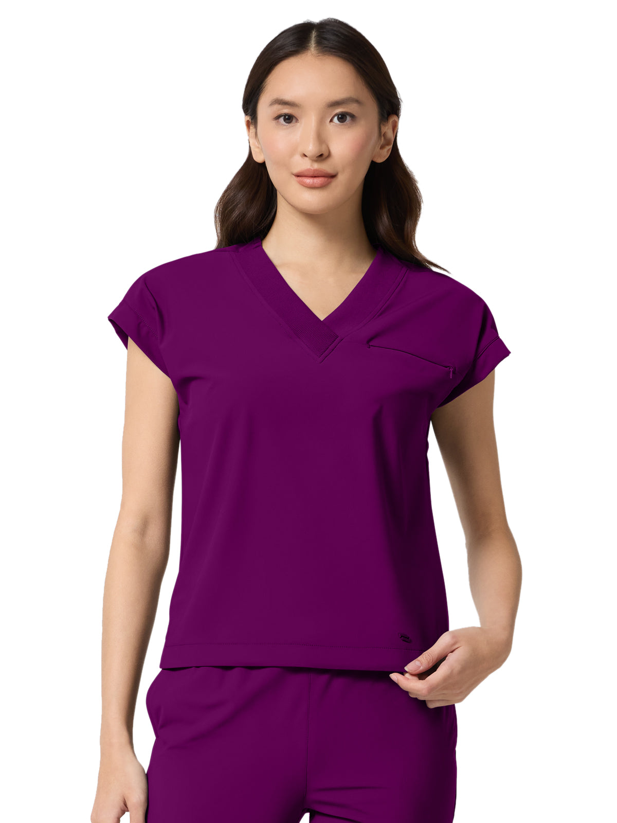 Women's 1-Pocket V-Neck Dolman Top - IN00034 - Wine