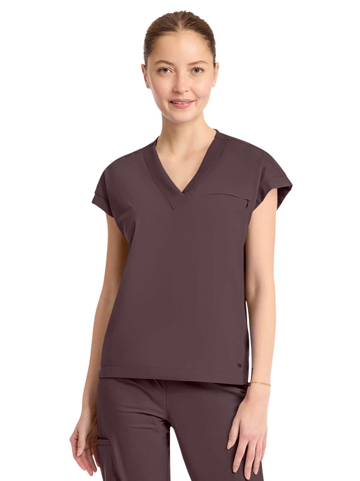 Women's 1-Pocket V-Neck Dolman Top - IN00034 - Walnut Roast
