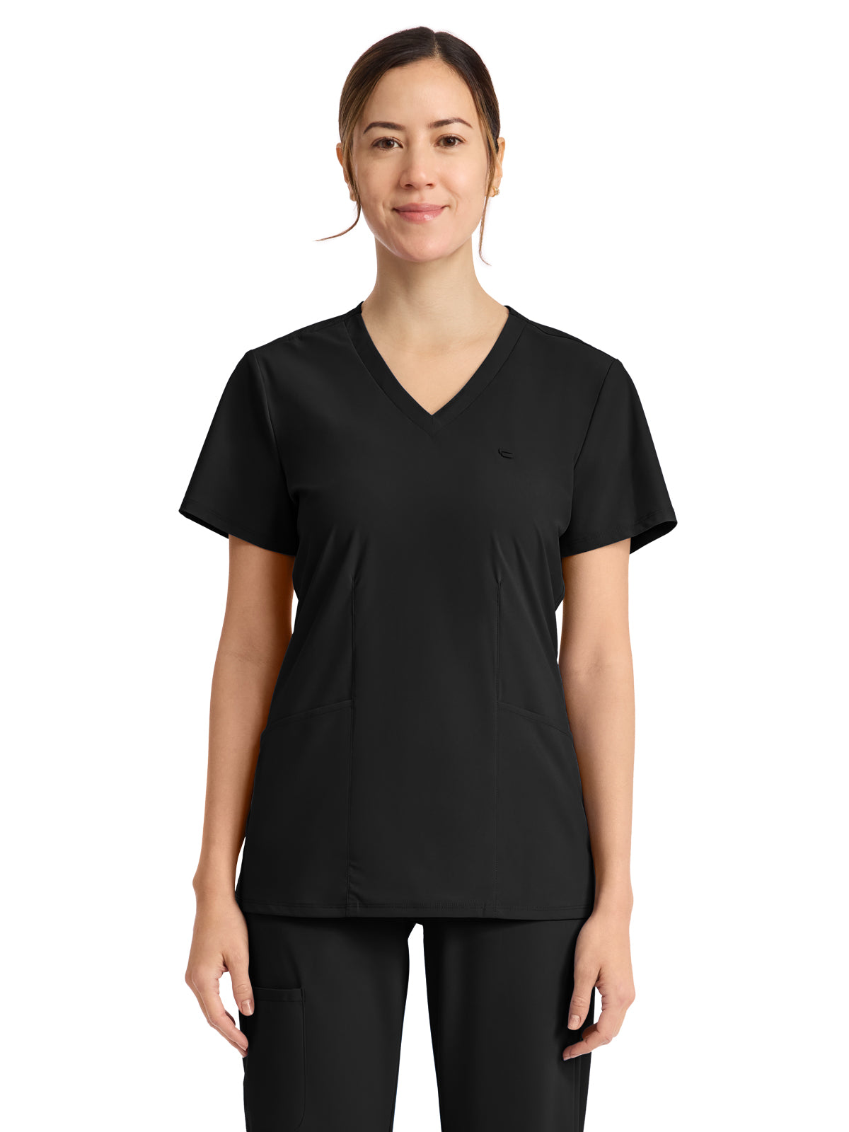 Women's 2-Pocket V-Neck Top - IN647A - Black