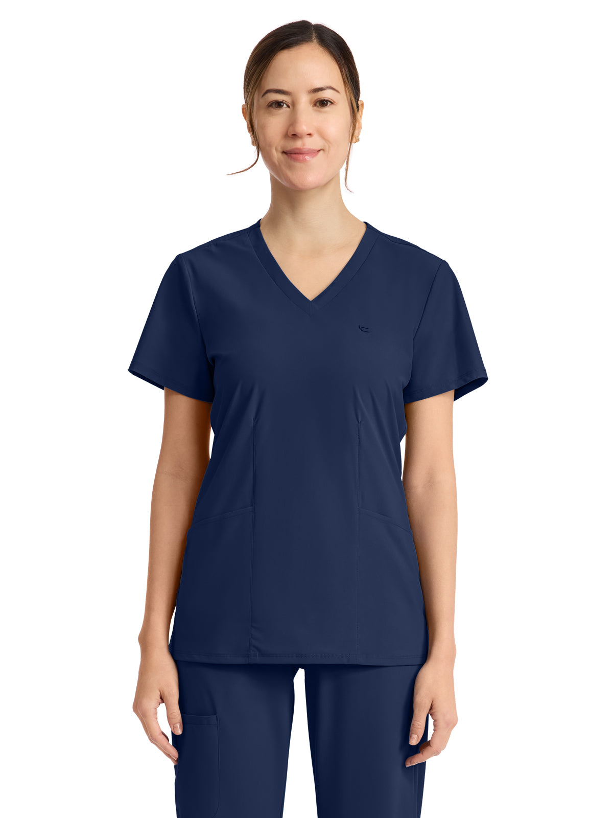 Women's 2-Pocket V-Neck Top - IN647A - Navy