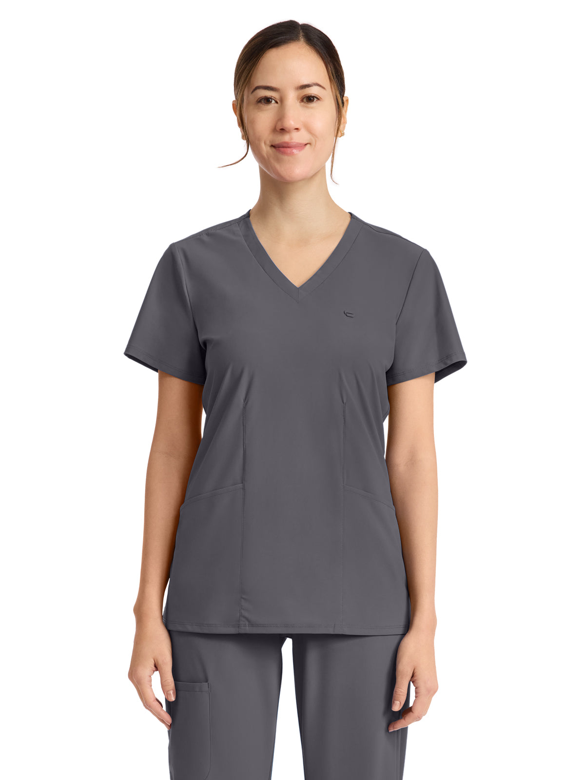 Women's 2-Pocket V-Neck Top - IN647A - Pewter