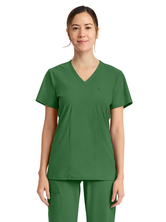 Women's 2-Pocket V-Neck Top - IN647A - Retro Green