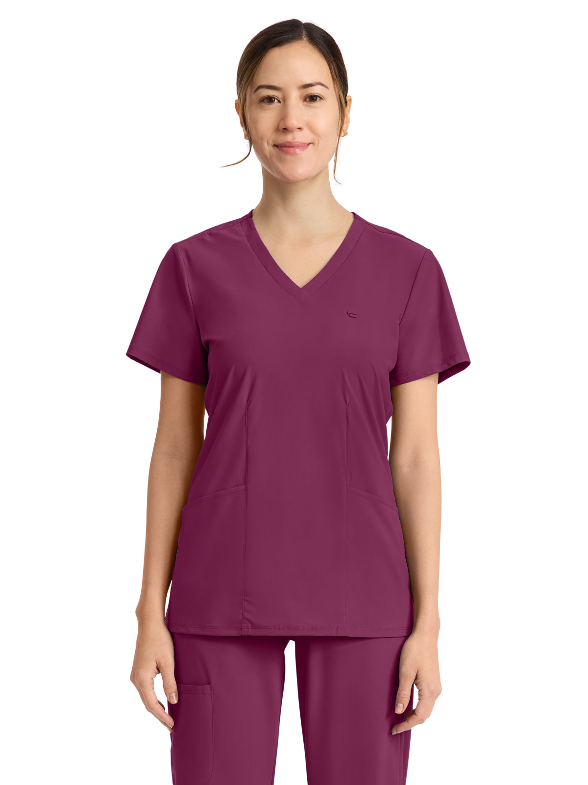 Women's 2-Pocket V-Neck Top - IN647A - Wine