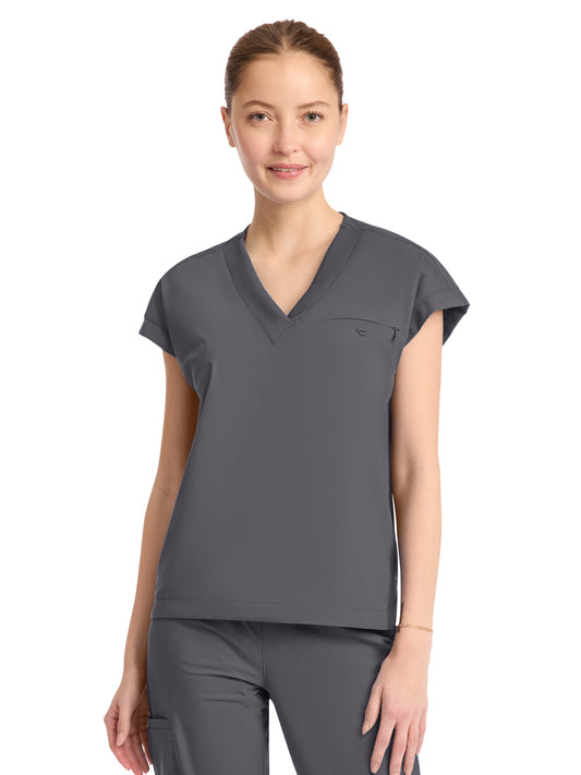 Women's 1-Pocket V-Neck Top - IN650A - Pewter