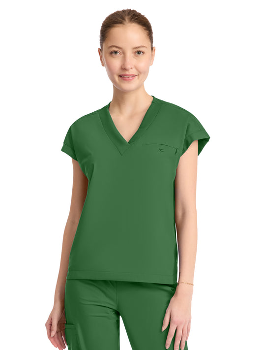 Women's 1-Pocket V-Neck Top - IN650A - Retro Green