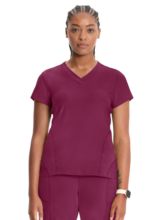 Women's 2-Pocket V-Neck Top - IN706A - Wine
