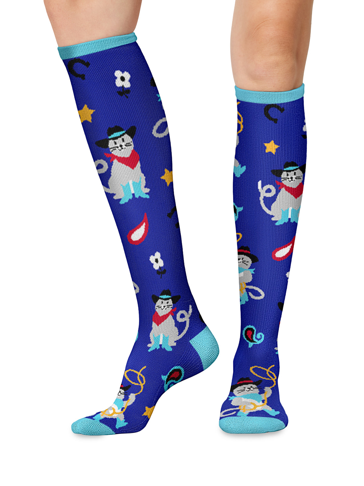 Women's 8-12 mmHg Support Socks - PRINTSUPPORT - Cowboy Cats