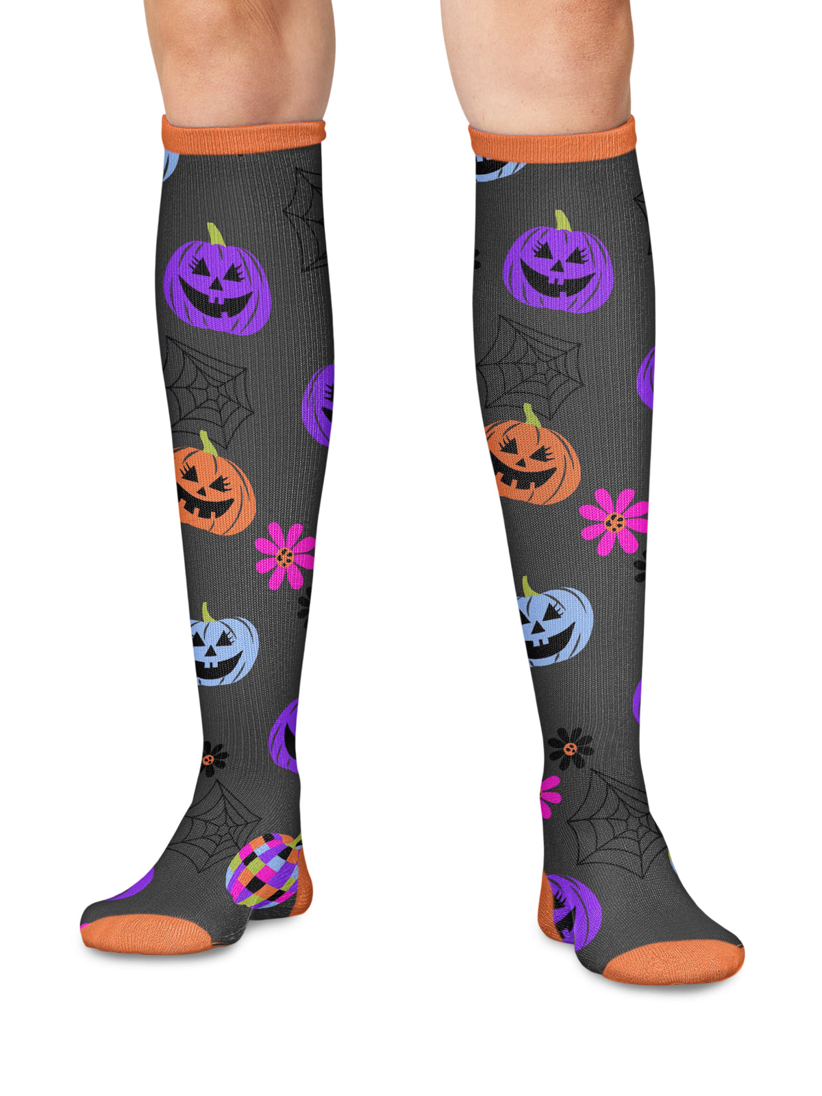 Women's 8-12 mmHg Support Socks - PRINTSUPPORT - Disco Pumpkins