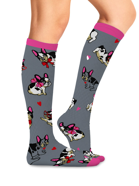 Women's 8-12 mmHg Support Socks - PRINTSUPPORT - Frenchie Kiss