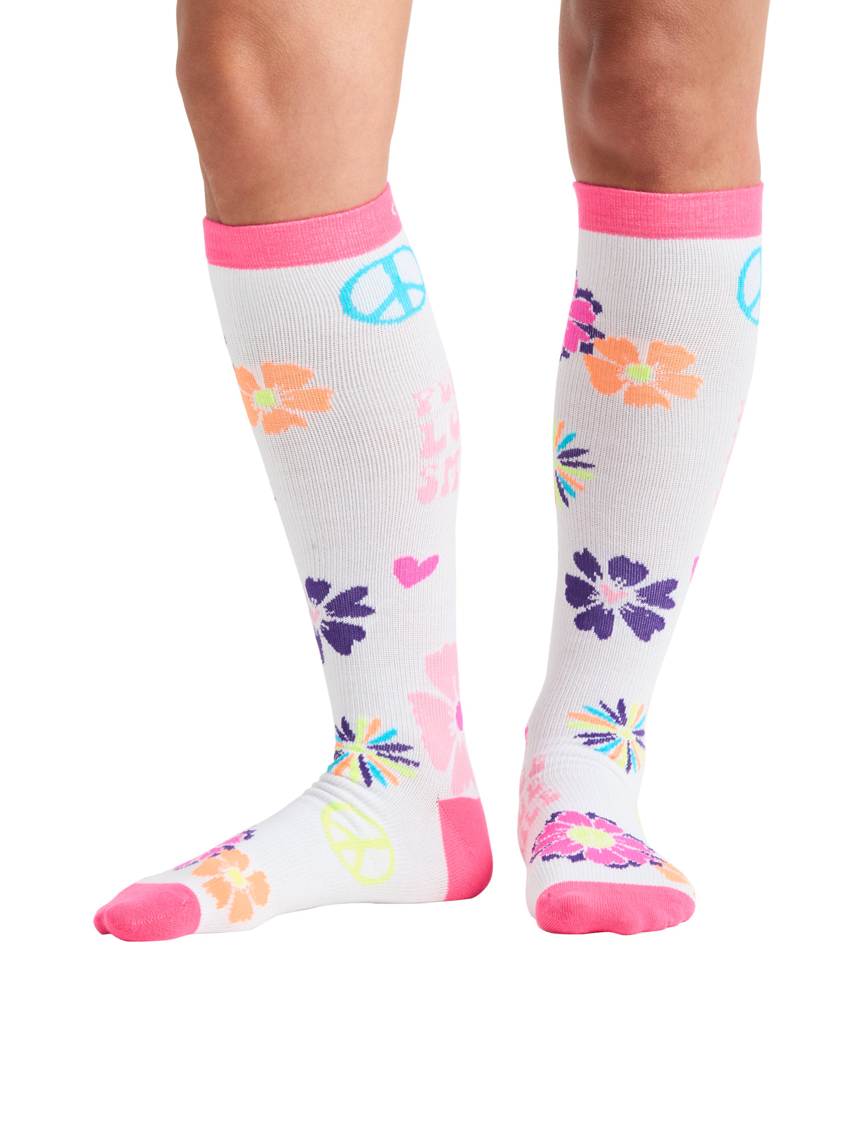 Women's 8-12 mmHg Support Socks - PRINTSUPPORT - Peace, Love, Smile