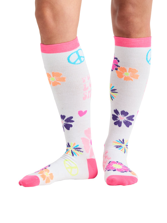 Women's 8-12 mmHg Support Socks - PRINTSUPPORT - Peace, Love, Smile