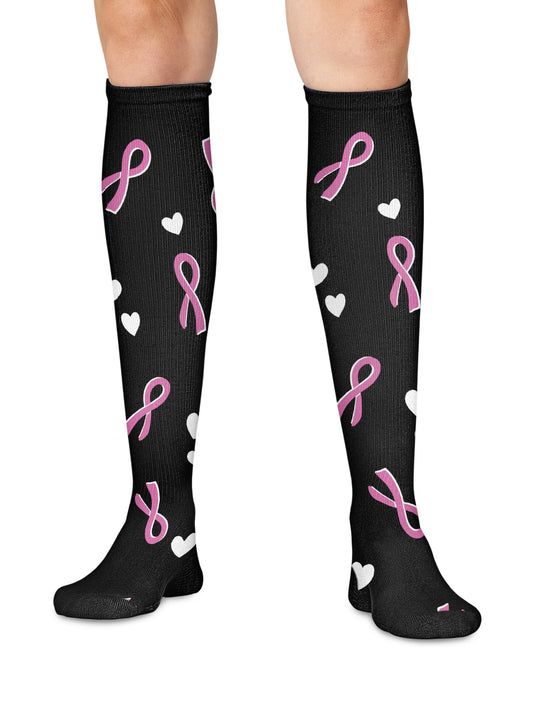 Women's 8-12 mmHg Support Socks - PRINTSUPPORT - Ribbons N Hearts