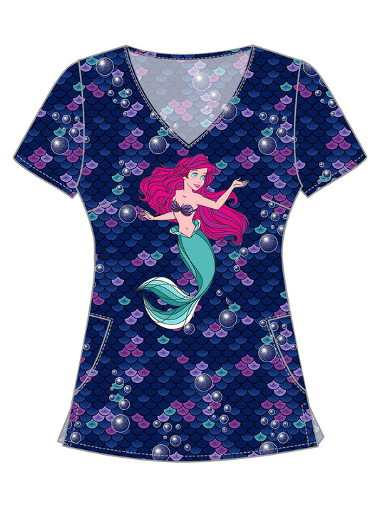 Women's 2-Pocket V-Neck Print Top - TF626 - Tale Of A Mermaid