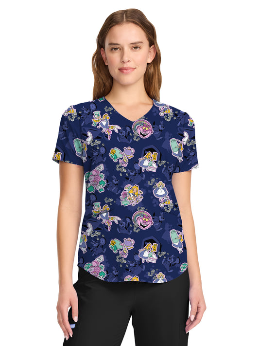 Women's V-Neck Print Top - TF737 - Wonderous Flowers