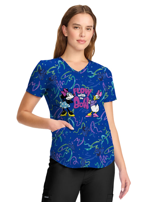 Women's V-Neck Print Top - TF737 - Flow With The Bow