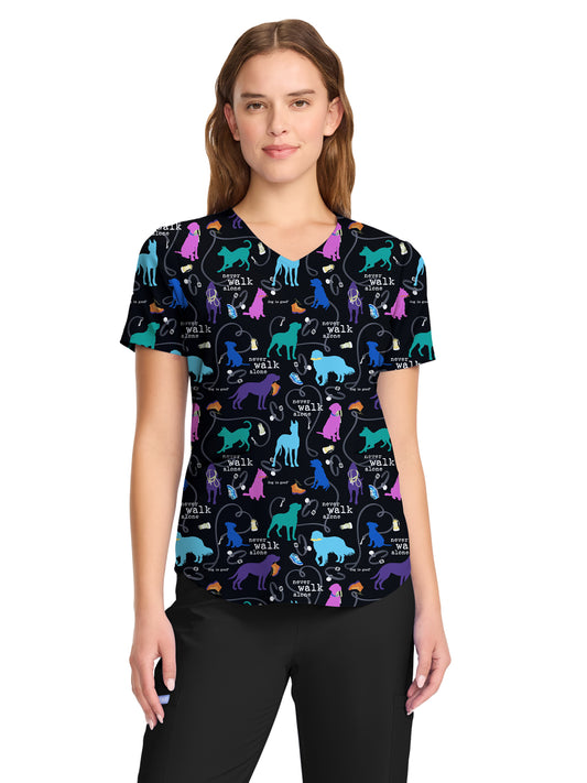 Women's V-Neck Print Top - TF737 - Walking Buddy